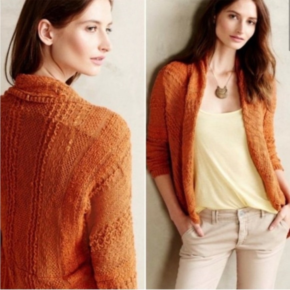 ANTHROPOLOGIE Crochet textured Split Back Cardigan sweater S Knitted & Knotted - Picture 2 of 13